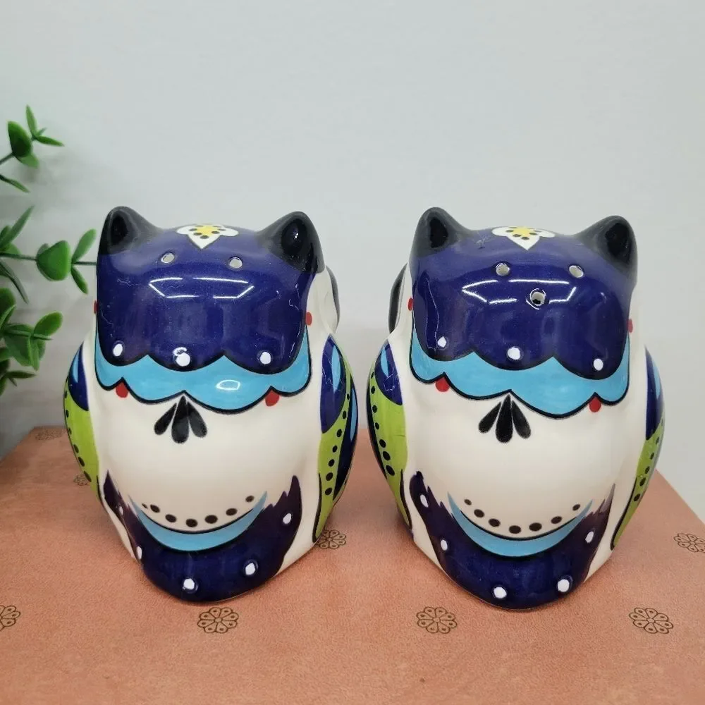 Colorful Ceramic Owl Salt & Pepper Shakers – Folk Art Style 🦉 - Picture 5 of 11